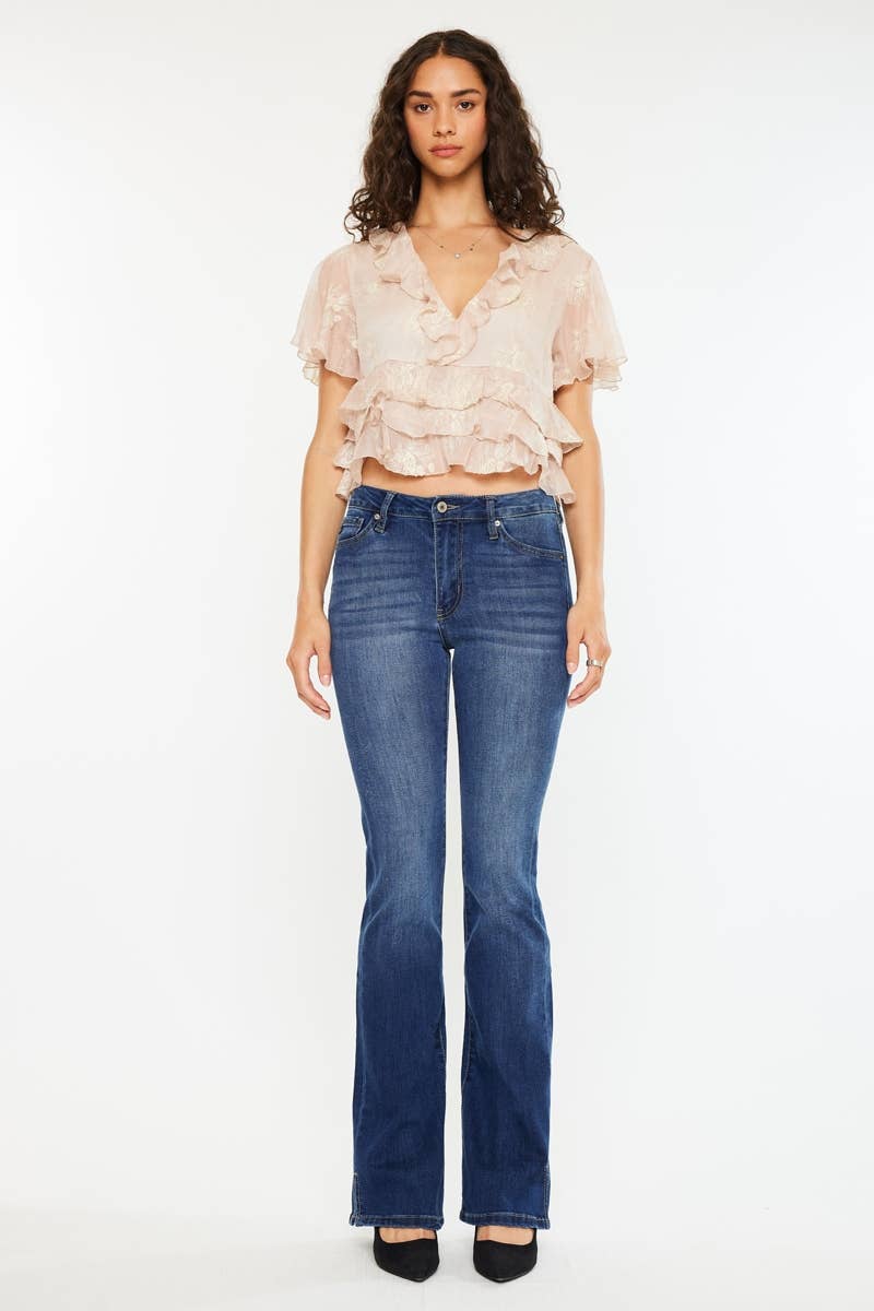 HIGH RISE SIDE SLIT BOOTCUT JEANS-MEDIUM
