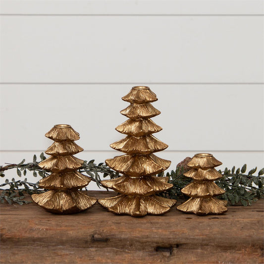 Gold Finish Christmas Tree Candle Holder
