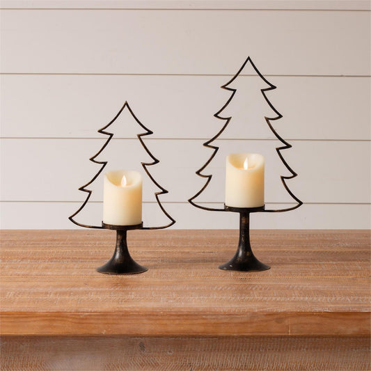 Metal Christmas Tree Silhouette Candle Holders - set