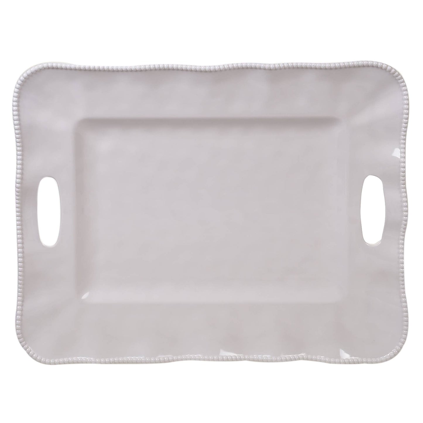 Perlette Cream Melamine Rect Tray w/Handles 19 in x 15 in