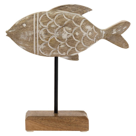 8" Mango Wood Fish On Stand Nautical Décor