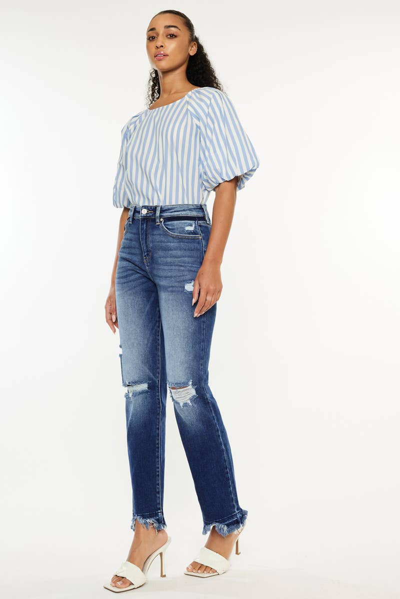 HIGH RISE SLIM STRAIGHT JEANS - DARK