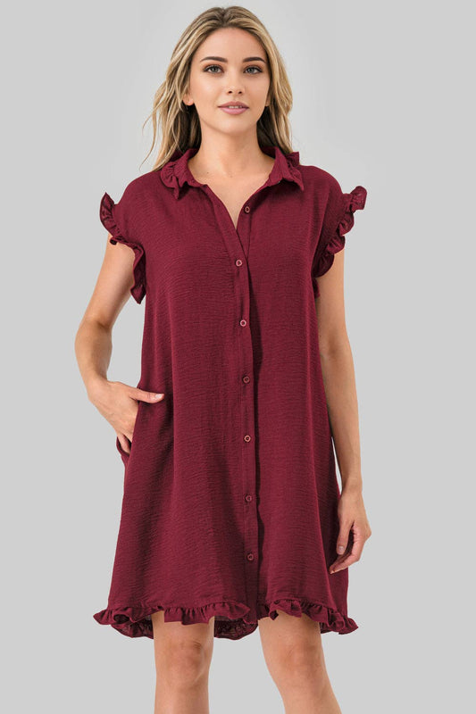 Avery Ruffle Button Down Dress