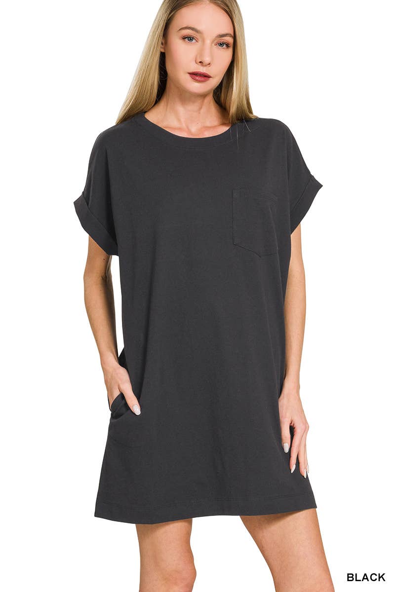Cotton T-shirts Dress With Pockets