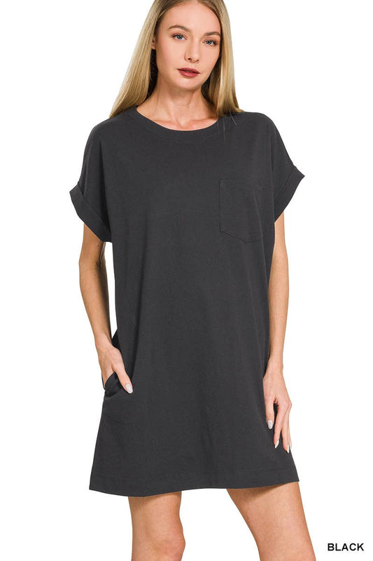 Cotton T-shirts Dress With Pockets