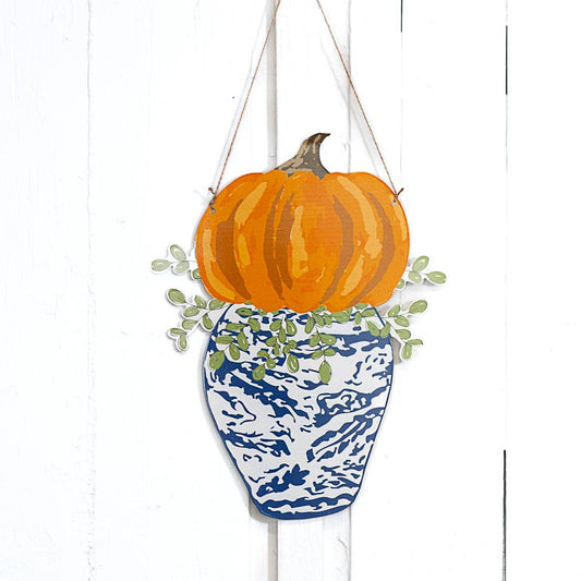 Grand Pumpkin Door Hanger   Orange/Royal   15x19.75
