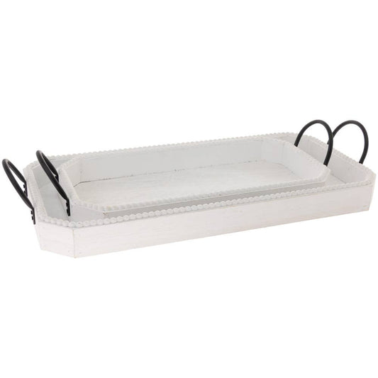 White Trays with Bead Edge Set Of 2