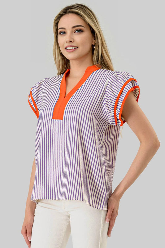 Blake Game Day Contrast Stripe Top Purple /Orange