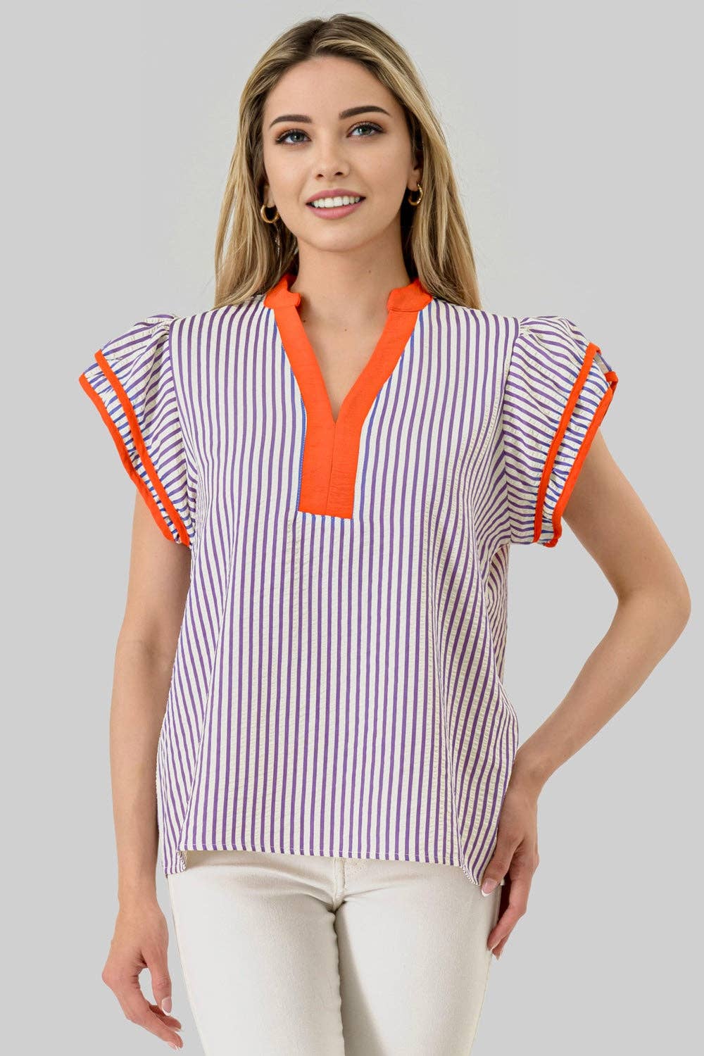 Blake Game Day Contrast Stripe Top Purple /Orange