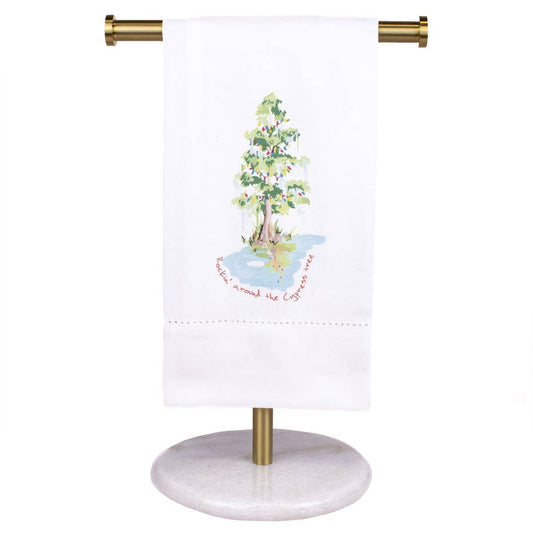 Rockin' Around the Cypress Tree Hemstitch Hand Towel   White/Multi   20x28