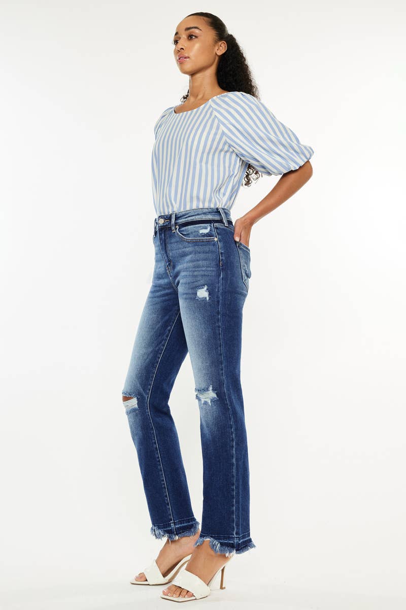 HIGH RISE SLIM STRAIGHT JEANS - DARK