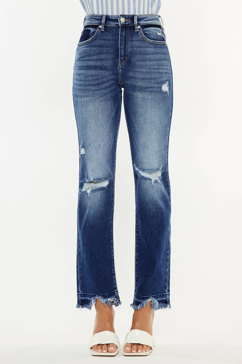 HIGH RISE SLIM STRAIGHT JEANS - DARK