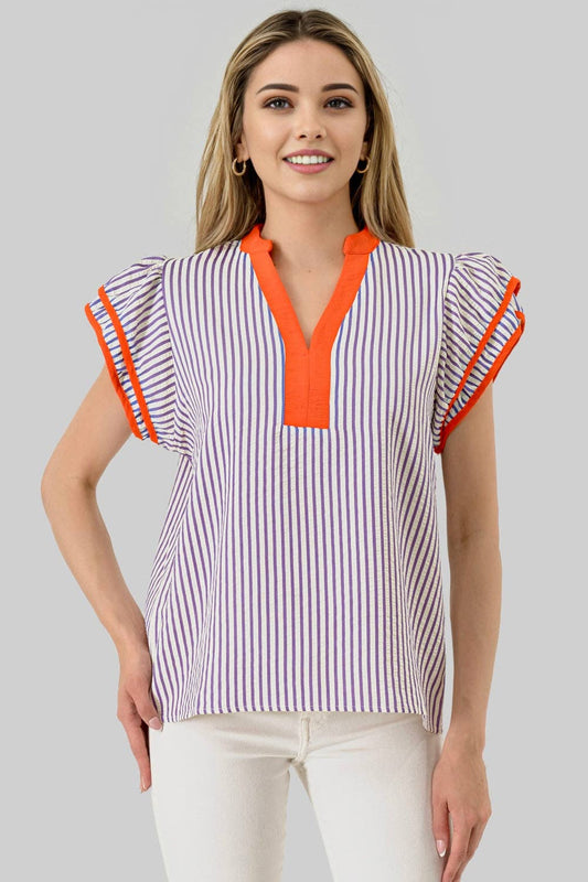 Blake Game Day Contrast Stripe Top Purple /Orange