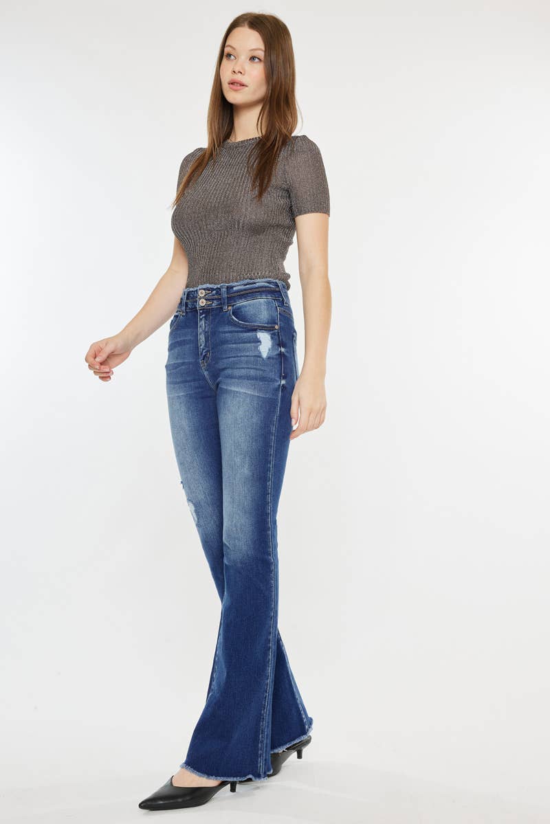 DOUBLE WAIST BAND FLARE JEANS