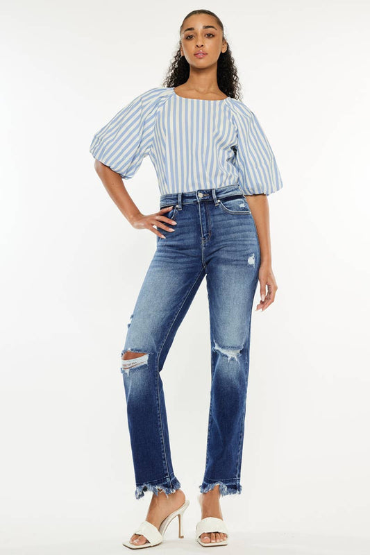 HIGH RISE SLIM STRAIGHT JEANS - DARK