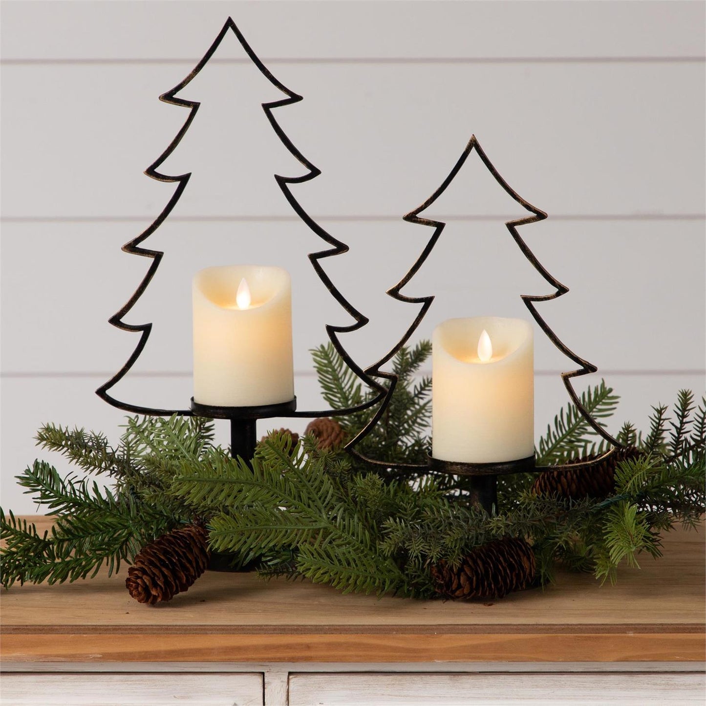 Metal Christmas Tree Silhouette Candle Holders - set
