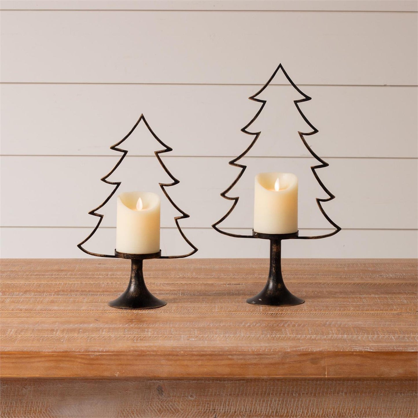 Metal Christmas Tree Silhouette Candle Holders - set