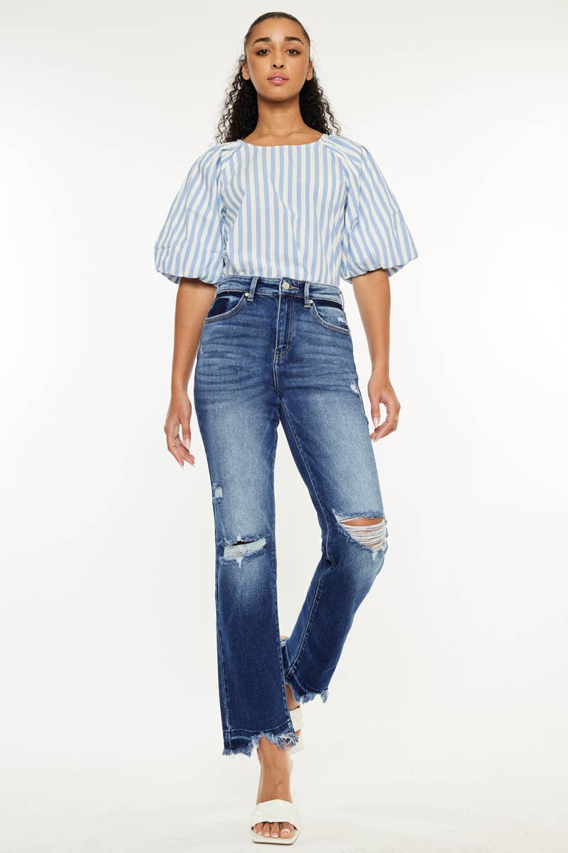 HIGH RISE SLIM STRAIGHT JEANS - DARK
