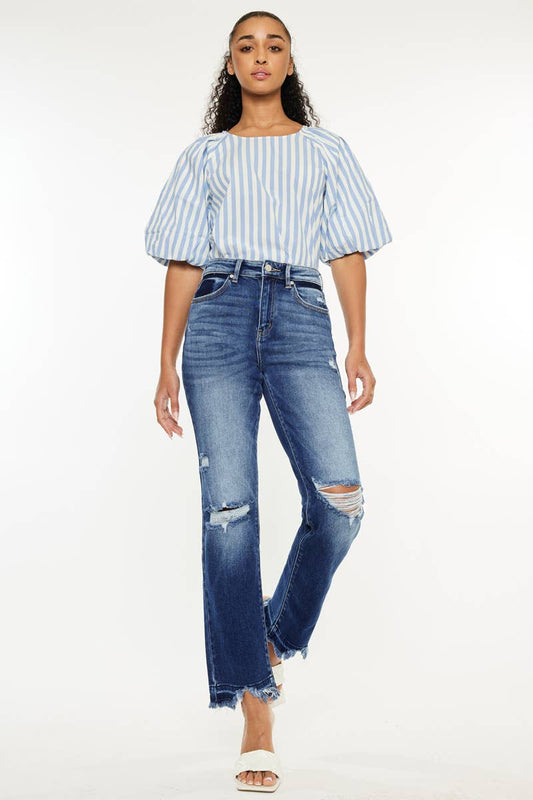 HIGH RISE SLIM STRAIGHT JEANS - DARK