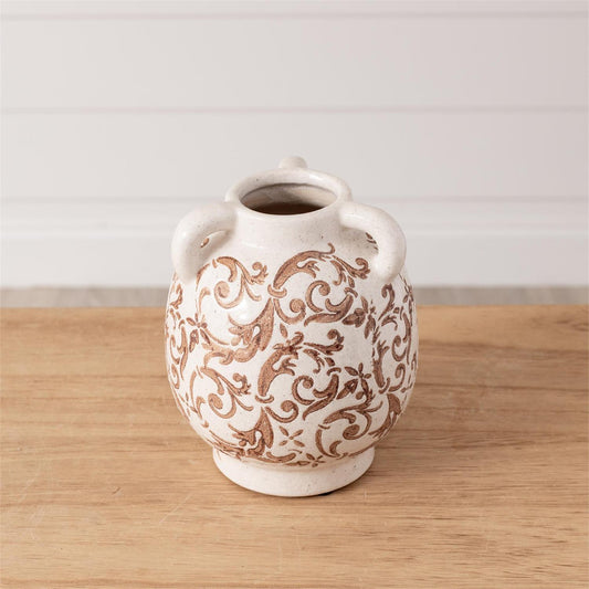Tan Floral Vase, Short