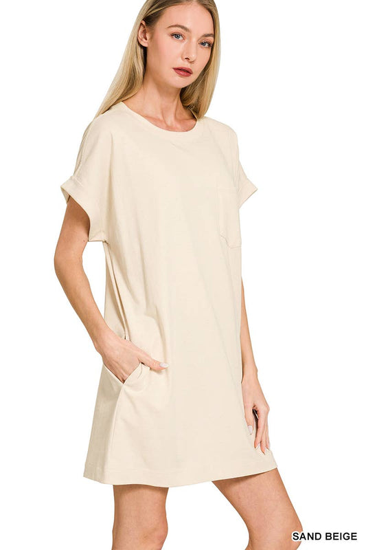 Cotton T-shirts Dress With Pockets
