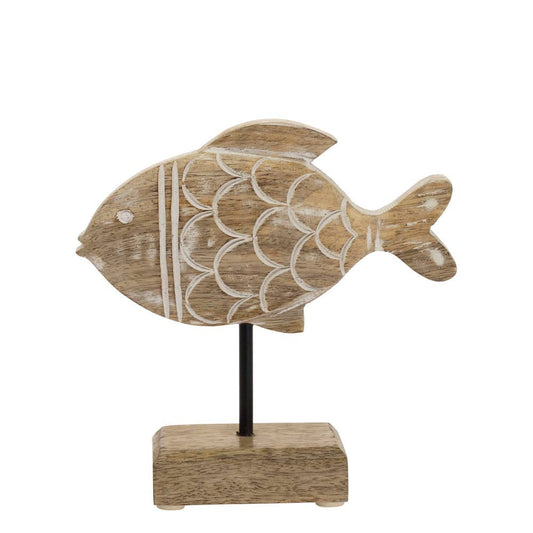 6.25" Mango Wood Fish On Stand Nautical Décor
