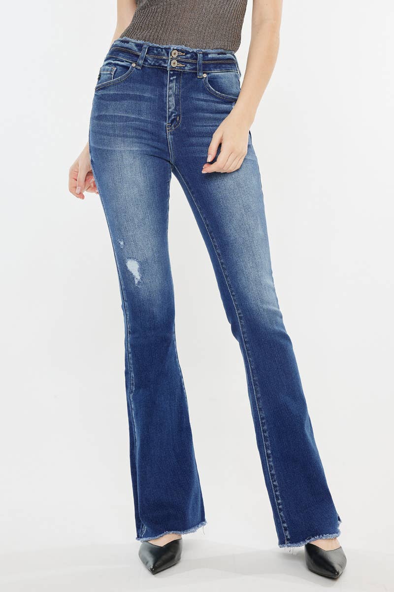 DOUBLE WAIST BAND FLARE JEANS