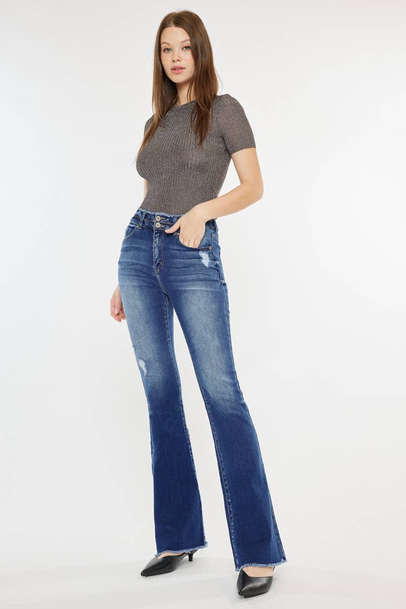 DOUBLE WAIST BAND FLARE JEANS