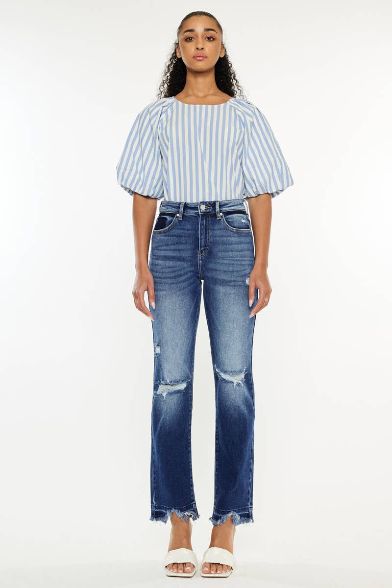 HIGH RISE SLIM STRAIGHT JEANS - DARK