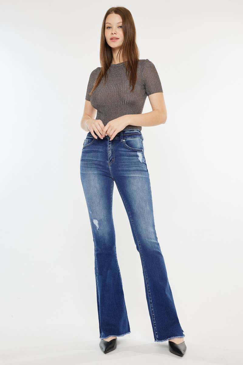 DOUBLE WAIST BAND FLARE JEANS
