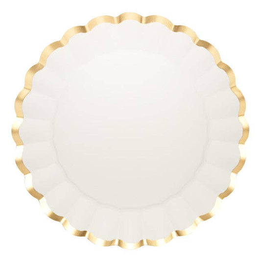 Scalloped Charger Plate Gold & White, 8 pkg